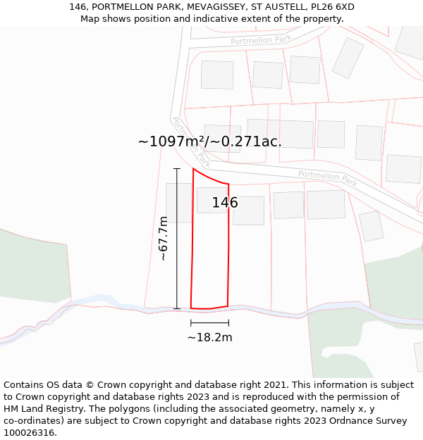 146, PORTMELLON PARK, MEVAGISSEY, ST AUSTELL, PL26 6XD: Plot and title map