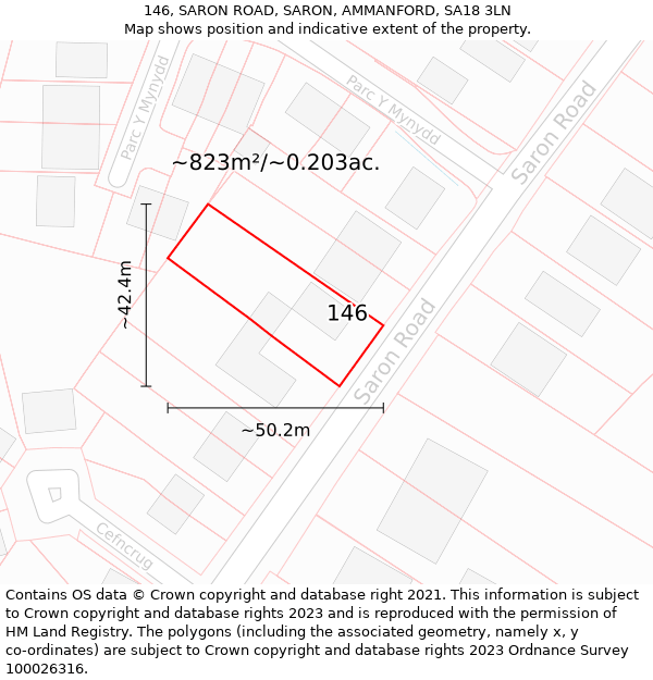 146, SARON ROAD, SARON, AMMANFORD, SA18 3LN: Plot and title map