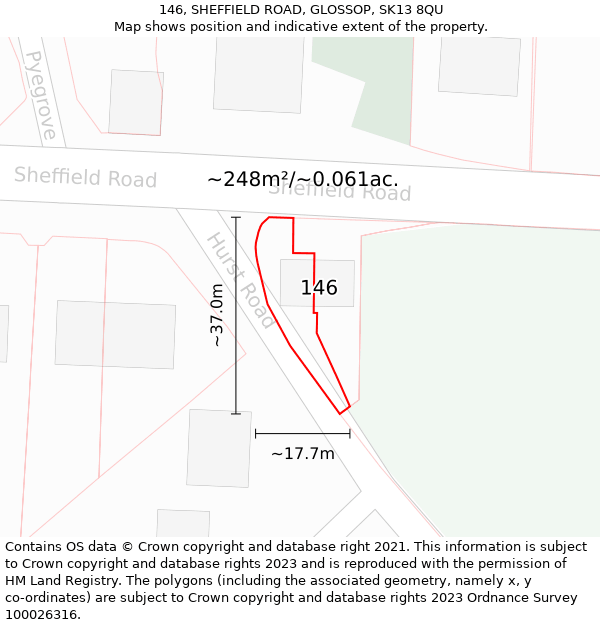 146, SHEFFIELD ROAD, GLOSSOP, SK13 8QU: Plot and title map