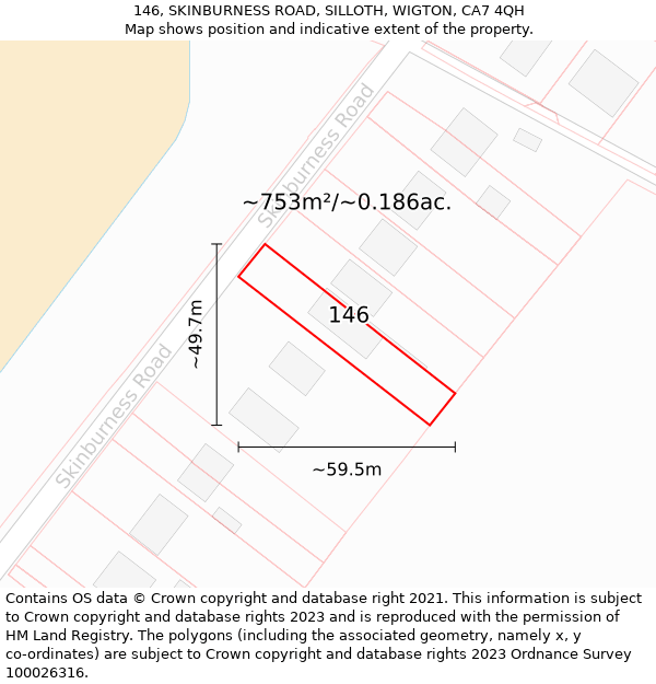 146, SKINBURNESS ROAD, SILLOTH, WIGTON, CA7 4QH: Plot and title map