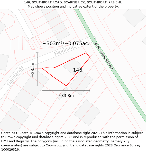 146, SOUTHPORT ROAD, SCARISBRICK, SOUTHPORT, PR8 5HU: Plot and title map