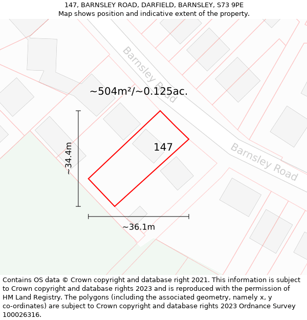 147, BARNSLEY ROAD, DARFIELD, BARNSLEY, S73 9PE: Plot and title map