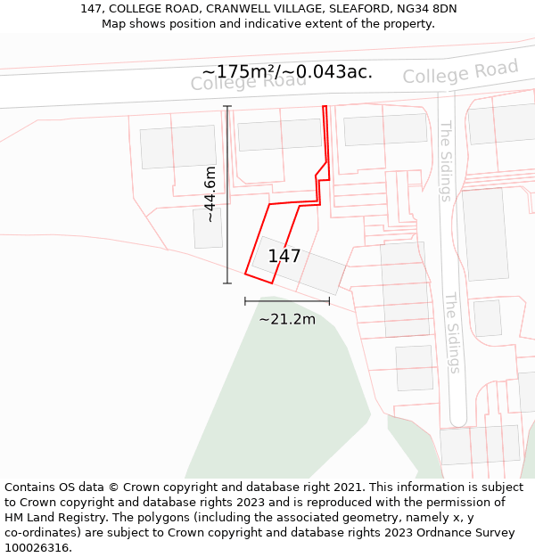 147, COLLEGE ROAD, CRANWELL VILLAGE, SLEAFORD, NG34 8DN: Plot and title map