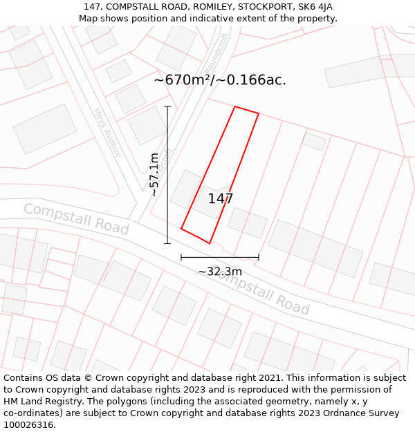 147, COMPSTALL ROAD, ROMILEY, STOCKPORT, SK6 4JA: Plot and title map