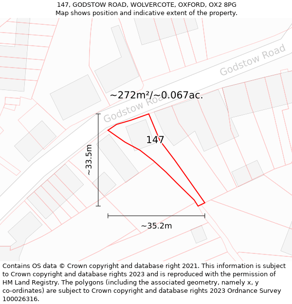 147, GODSTOW ROAD, WOLVERCOTE, OXFORD, OX2 8PG: Plot and title map