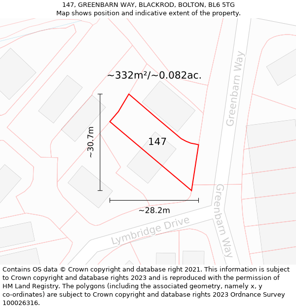 147, GREENBARN WAY, BLACKROD, BOLTON, BL6 5TG: Plot and title map