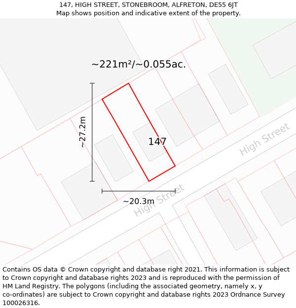 147, HIGH STREET, STONEBROOM, ALFRETON, DE55 6JT: Plot and title map