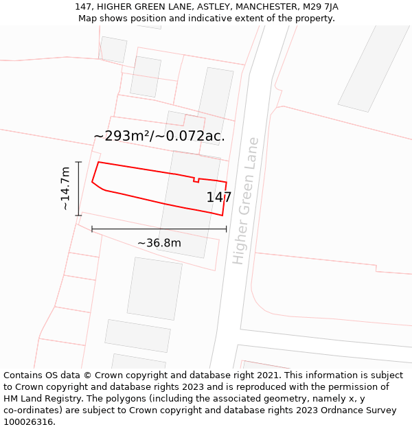 147, HIGHER GREEN LANE, ASTLEY, MANCHESTER, M29 7JA: Plot and title map