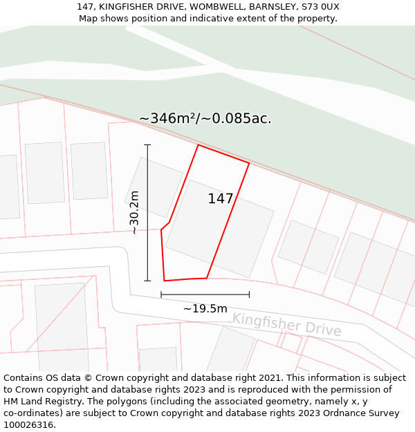 147, KINGFISHER DRIVE, WOMBWELL, BARNSLEY, S73 0UX: Plot and title map