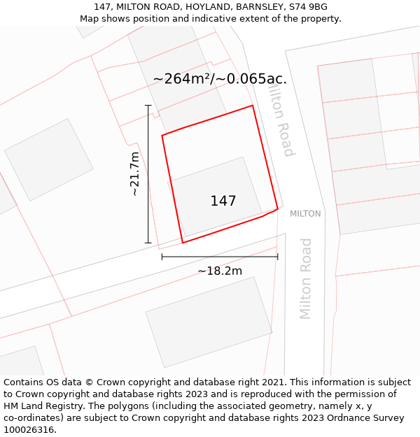 147, MILTON ROAD, HOYLAND, BARNSLEY, S74 9BG: Plot and title map