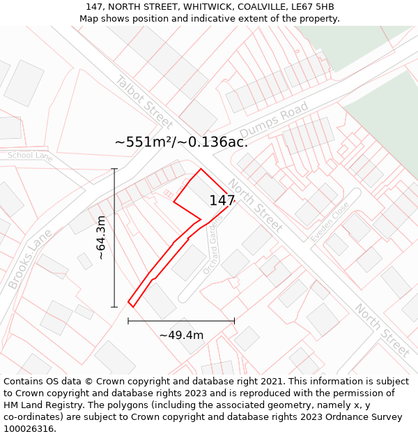 147, NORTH STREET, WHITWICK, COALVILLE, LE67 5HB: Plot and title map