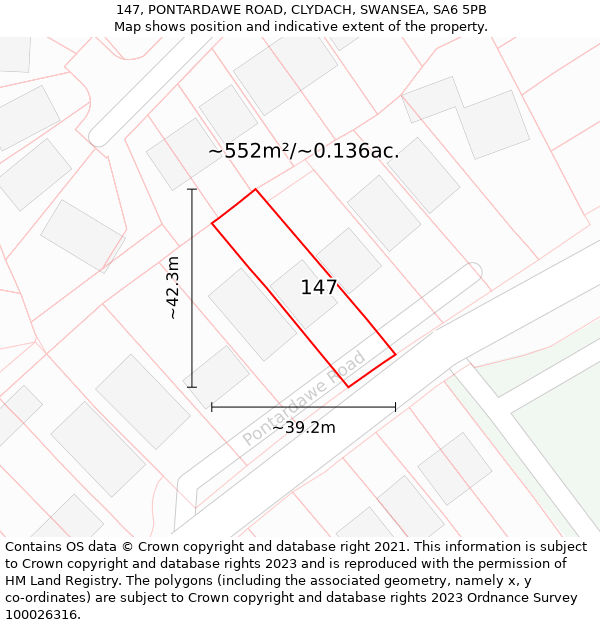 147, PONTARDAWE ROAD, CLYDACH, SWANSEA, SA6 5PB: Plot and title map