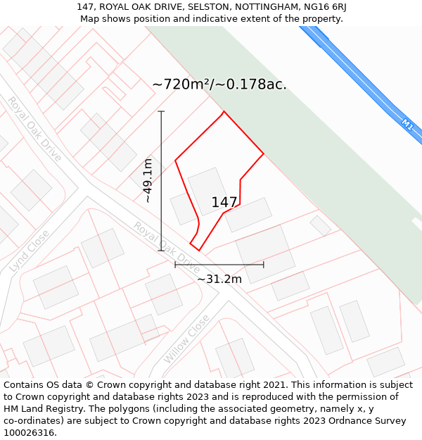 147, ROYAL OAK DRIVE, SELSTON, NOTTINGHAM, NG16 6RJ: Plot and title map