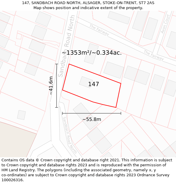 147, SANDBACH ROAD NORTH, ALSAGER, STOKE-ON-TRENT, ST7 2AS: Plot and title map