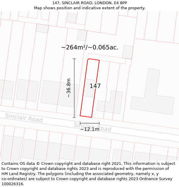 147, SINCLAIR ROAD, LONDON, E4 8PP: Plot and title map