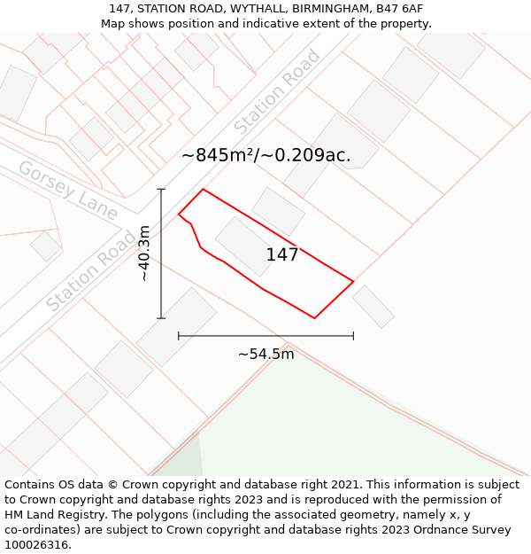 147, STATION ROAD, WYTHALL, BIRMINGHAM, B47 6AF: Plot and title map