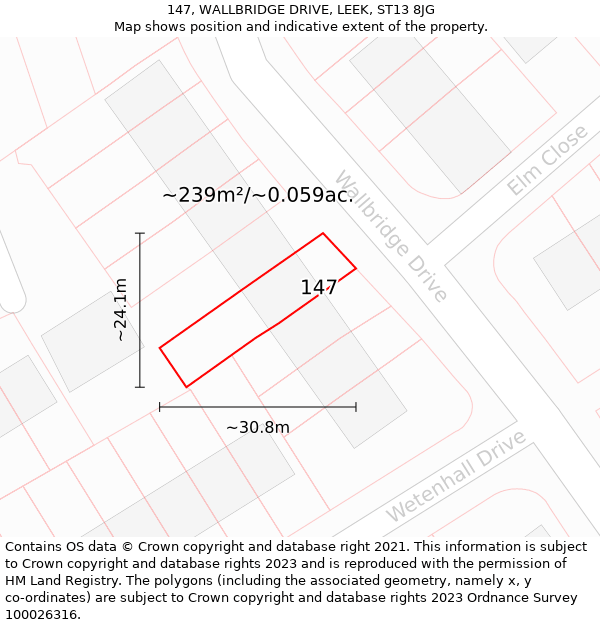 147, WALLBRIDGE DRIVE, LEEK, ST13 8JG: Plot and title map