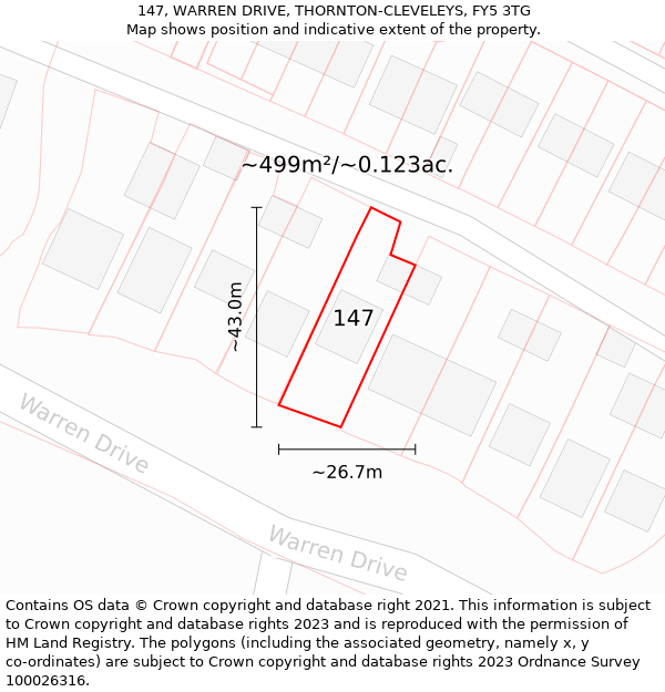 147, WARREN DRIVE, THORNTON-CLEVELEYS, FY5 3TG: Plot and title map