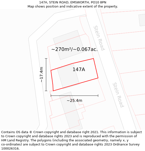 147A, STEIN ROAD, EMSWORTH, PO10 8PN: Plot and title map