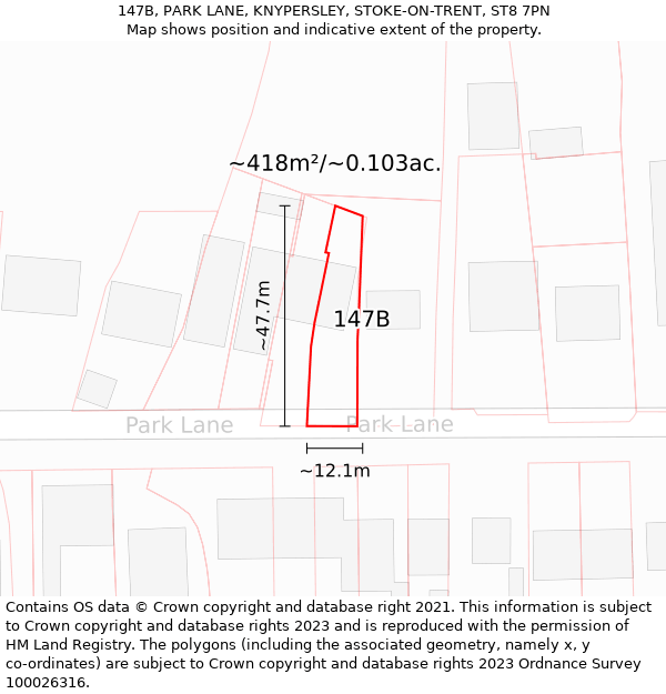 147B, PARK LANE, KNYPERSLEY, STOKE-ON-TRENT, ST8 7PN: Plot and title map