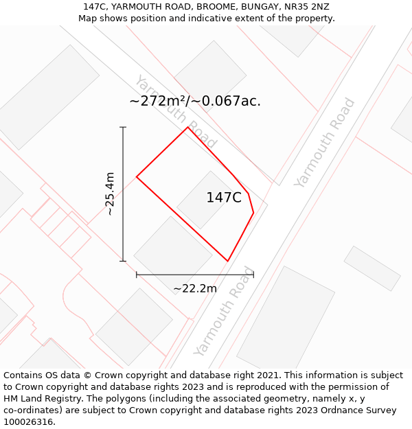 147C, YARMOUTH ROAD, BROOME, BUNGAY, NR35 2NZ: Plot and title map