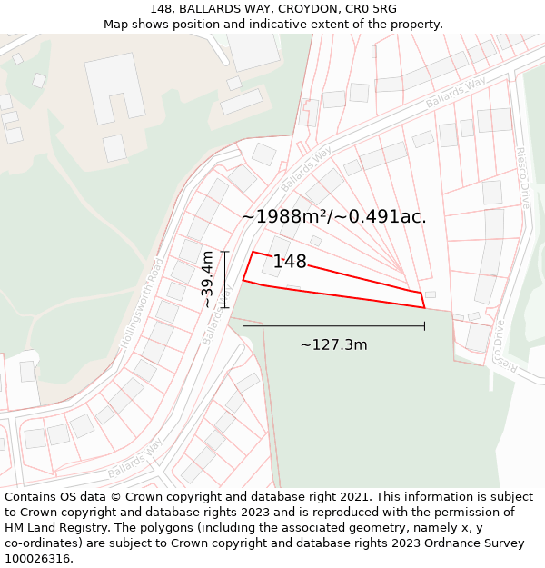 148, BALLARDS WAY, CROYDON, CR0 5RG: Plot and title map