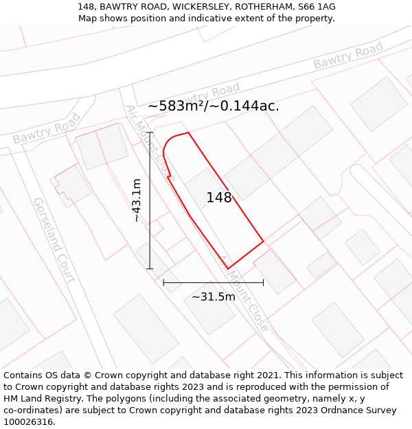 148, BAWTRY ROAD, WICKERSLEY, ROTHERHAM, S66 1AG: Plot and title map