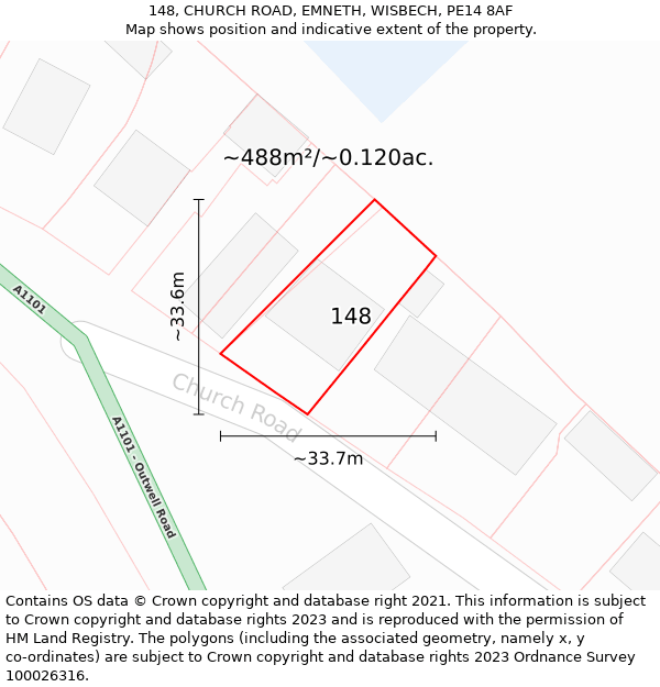 148, CHURCH ROAD, EMNETH, WISBECH, PE14 8AF: Plot and title map