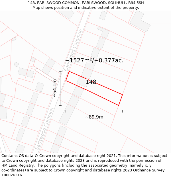 148, EARLSWOOD COMMON, EARLSWOOD, SOLIHULL, B94 5SH: Plot and title map