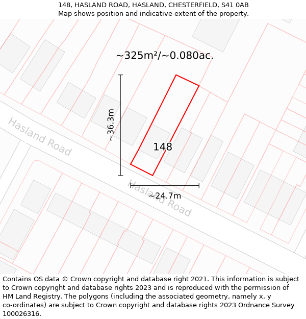 148, HASLAND ROAD, HASLAND, CHESTERFIELD, S41 0AB: Plot and title map