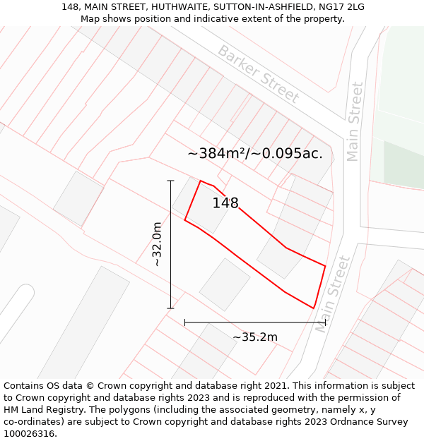 148, MAIN STREET, HUTHWAITE, SUTTON-IN-ASHFIELD, NG17 2LG: Plot and title map