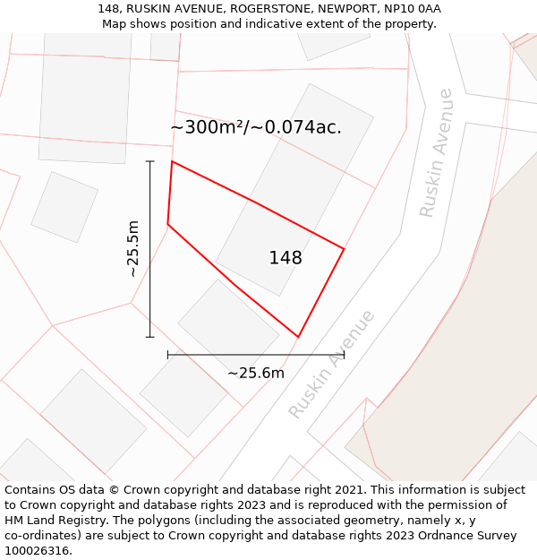 148, RUSKIN AVENUE, ROGERSTONE, NEWPORT, NP10 0AA: Plot and title map