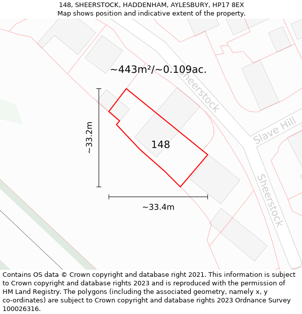 148, SHEERSTOCK, HADDENHAM, AYLESBURY, HP17 8EX: Plot and title map