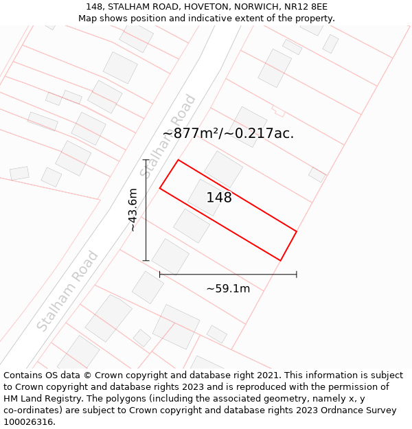 148, STALHAM ROAD, HOVETON, NORWICH, NR12 8EE: Plot and title map