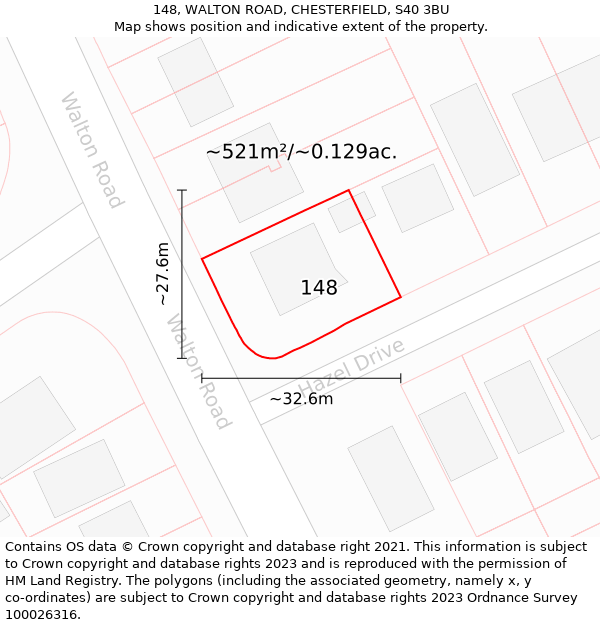 148, WALTON ROAD, CHESTERFIELD, S40 3BU: Plot and title map