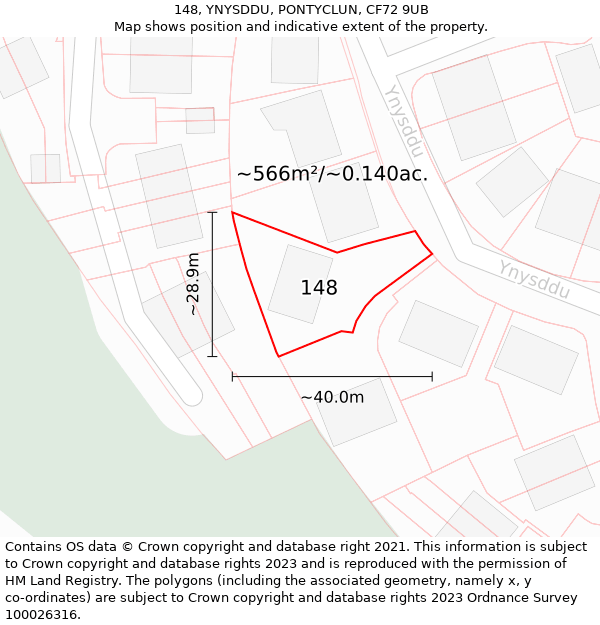 148, YNYSDDU, PONTYCLUN, CF72 9UB: Plot and title map