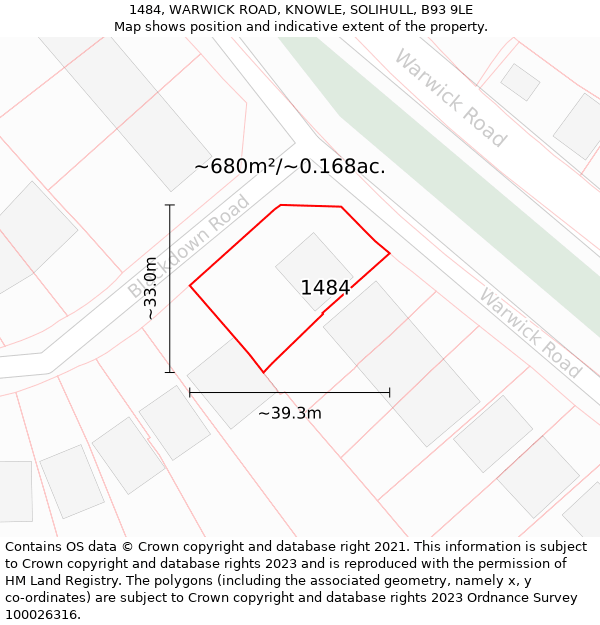 1484, WARWICK ROAD, KNOWLE, SOLIHULL, B93 9LE: Plot and title map