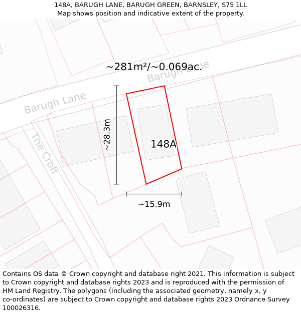 148A, BARUGH LANE, BARUGH GREEN, BARNSLEY, S75 1LL: Plot and title map