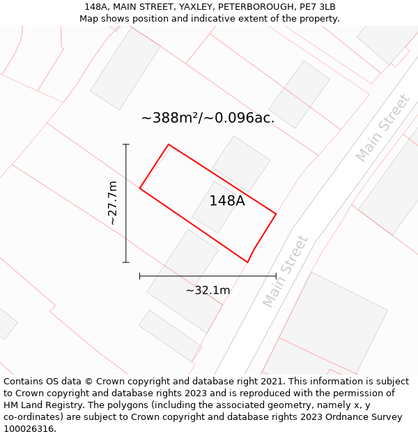 148A, MAIN STREET, YAXLEY, PETERBOROUGH, PE7 3LB: Plot and title map