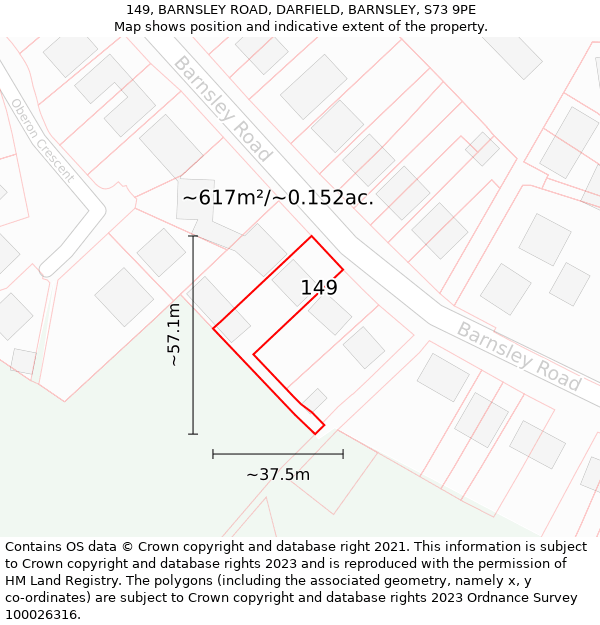 149, BARNSLEY ROAD, DARFIELD, BARNSLEY, S73 9PE: Plot and title map