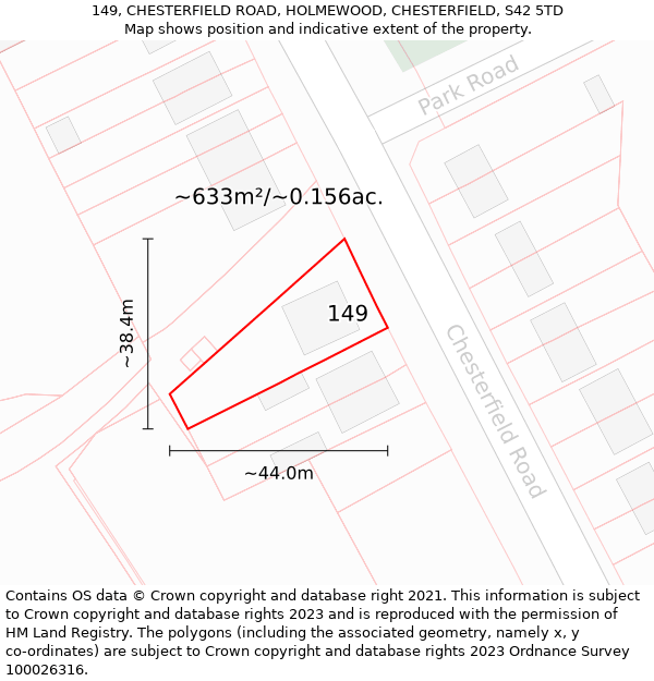 149, CHESTERFIELD ROAD, HOLMEWOOD, CHESTERFIELD, S42 5TD: Plot and title map