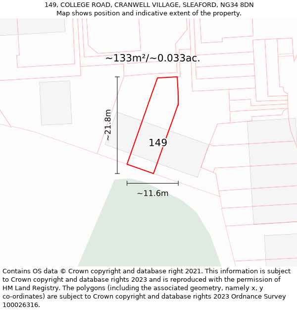 149, COLLEGE ROAD, CRANWELL VILLAGE, SLEAFORD, NG34 8DN: Plot and title map