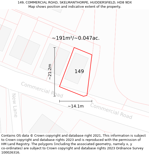 149, COMMERCIAL ROAD, SKELMANTHORPE, HUDDERSFIELD, HD8 9DX: Plot and title map
