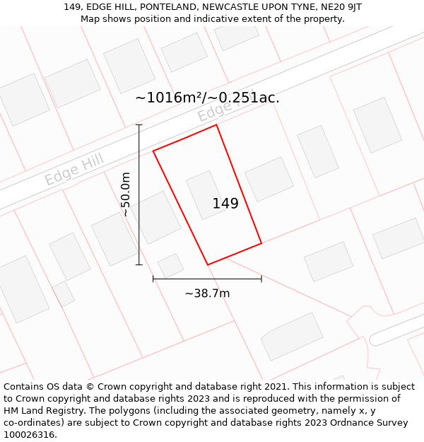 149, EDGE HILL, PONTELAND, NEWCASTLE UPON TYNE, NE20 9JT: Plot and title map