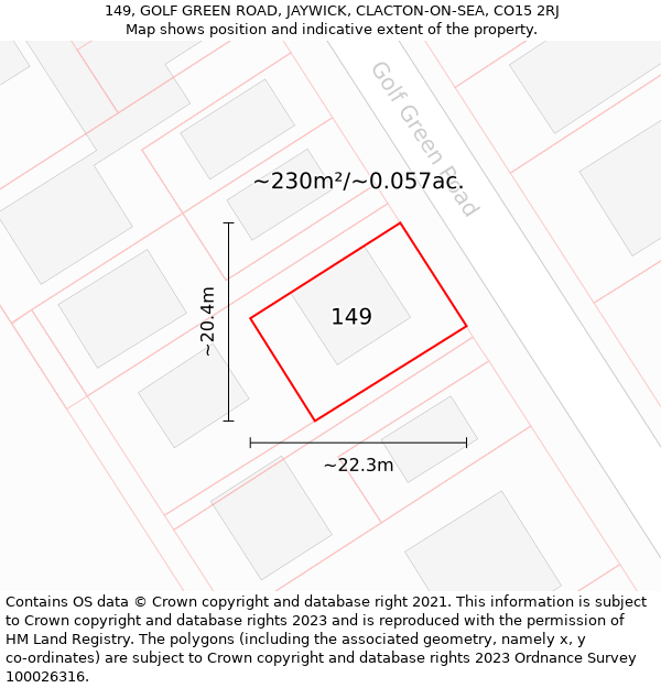 149, GOLF GREEN ROAD, JAYWICK, CLACTON-ON-SEA, CO15 2RJ: Plot and title map