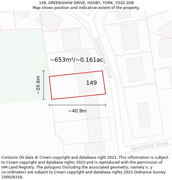 149, GREENSHAW DRIVE, HAXBY, YORK, YO32 2DB: Plot and title map