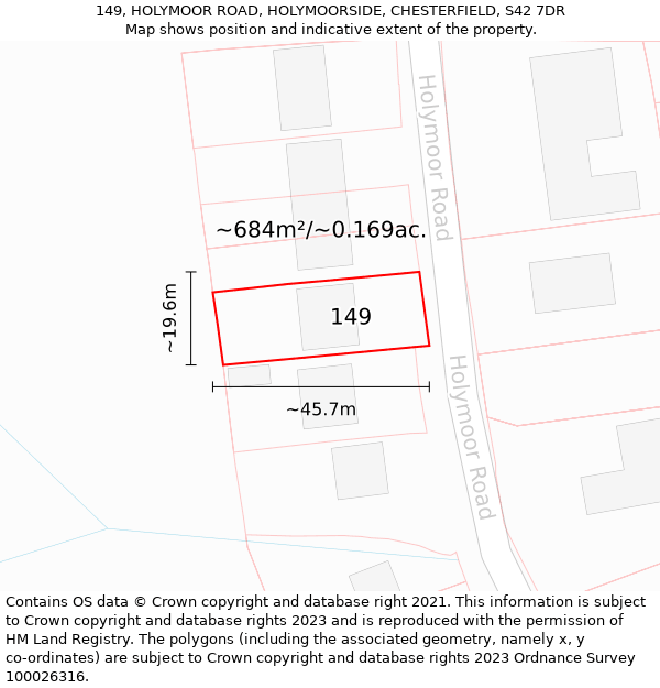 149, HOLYMOOR ROAD, HOLYMOORSIDE, CHESTERFIELD, S42 7DR: Plot and title map