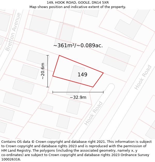 149, HOOK ROAD, GOOLE, DN14 5XR: Plot and title map