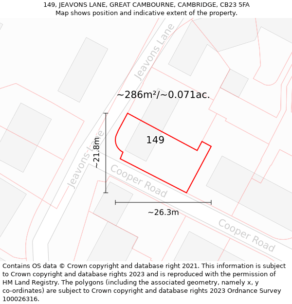 149, JEAVONS LANE, GREAT CAMBOURNE, CAMBRIDGE, CB23 5FA: Plot and title map