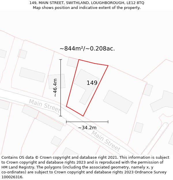 149, MAIN STREET, SWITHLAND, LOUGHBOROUGH, LE12 8TQ: Plot and title map